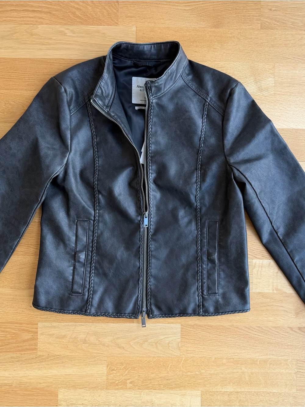 Abercrombie & Fitch Black vegan Leather Zip-Front Jacket